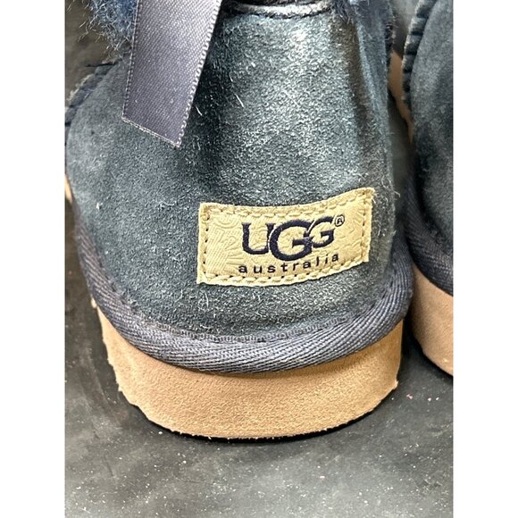 UGG Womens Mini Bailey Bow II Boots Size 7 Navy Blue Suede Shearling Warm Winter - Picture 5 of 9